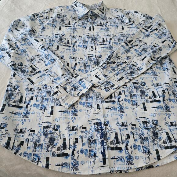Robert Graham Men’s XL Classic Fit Button Down Shirt Abstract Blue White Stretch - Picture 6 of 11
